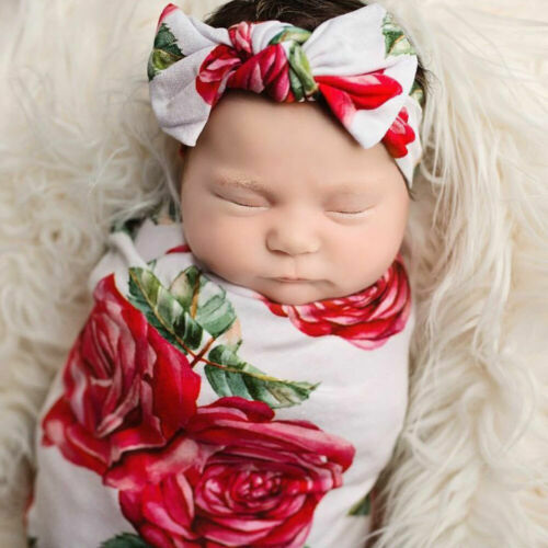 2 قطعة الوليد الطفل الأزهار قماش للف الرضع التقميط كيس النوم بطانية مجموعة عصابات رأس