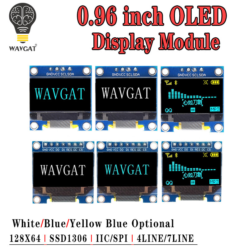 0.96 بوصة OLED IIC المسلسل الأبيض وحدة عرض 128X64 I2C SSD1306 12864 LCD لوحة الشاشة GND VCC SCL SDA 0.96 "لاردوينو الأسود