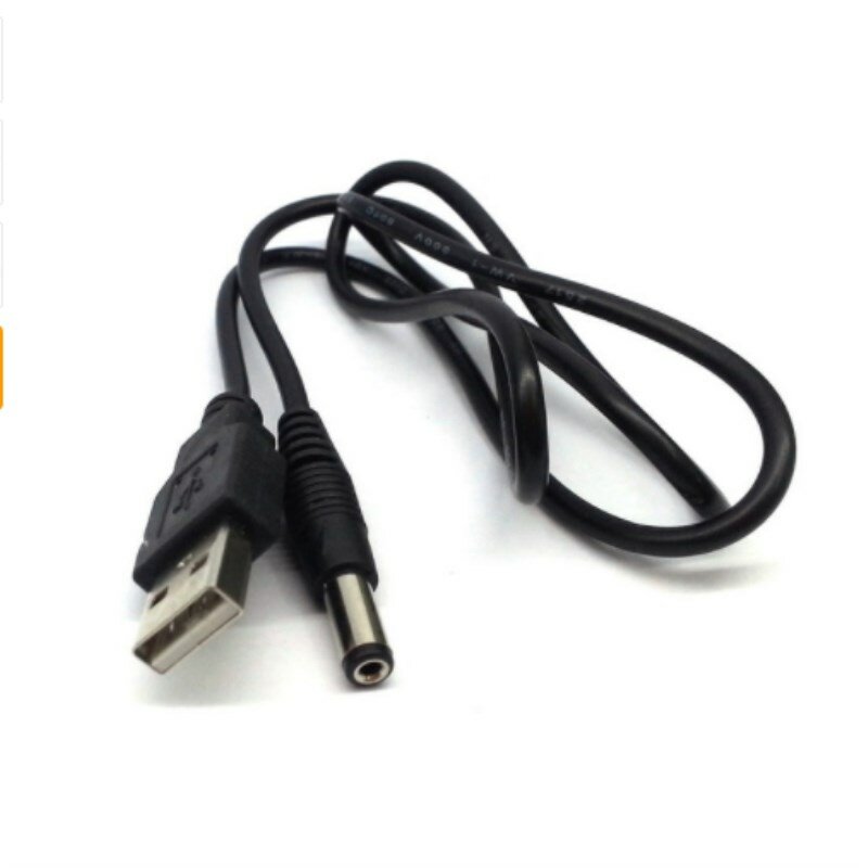 كابل USB 2.0 من النوع ذكر إلى 5.5 × 2.1 مللي متر ، موصل برميل تيار مستمر ، كابل أسود 80 سنتيمتر ، 5 فولت تيار مستمر