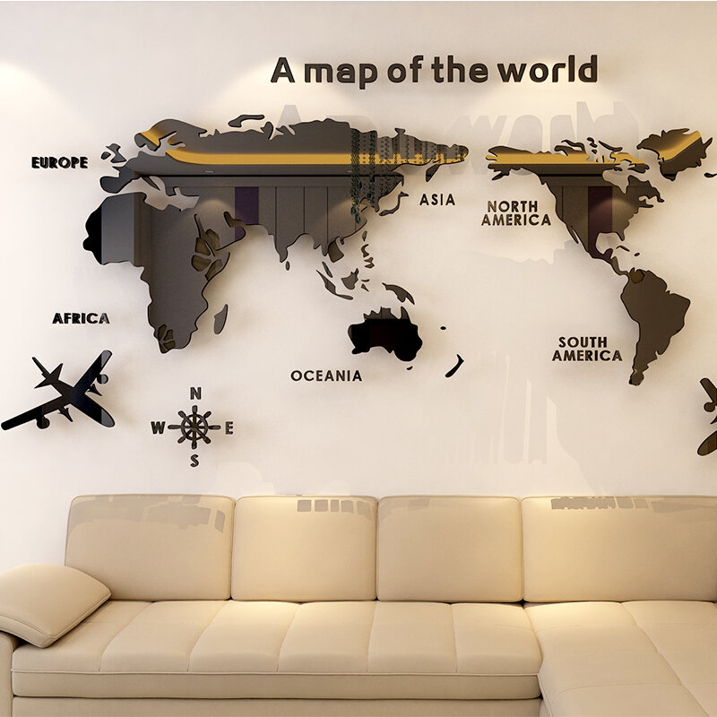 خريطة العالم الاكريليك ثلاثية الأبعاد الصلبة الكريستال غرفة نوم الجدار مع غرفة المعيشة الفصول الدراسية ملصقات مكتب الديكور DIY بها بنفسك الأفكار