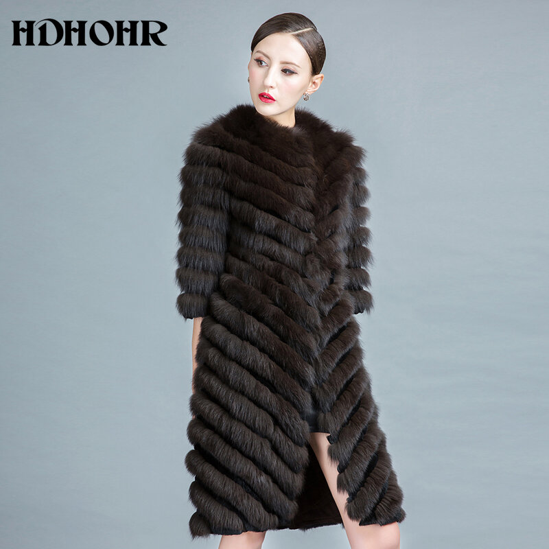 Hdohr-معطف فرو ثعلب طويل للنساء ، جاكيتات ثعلب طبيعية ، معطف فرو حقيقي مع حزام ملابس خارجية فاخرة ، موضة شتوية ، جودة عالية ،