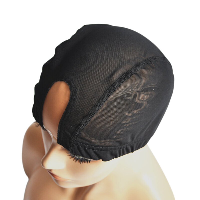 أسود U جزء غطاء شعر مستعار مع الدانتيل السويسري لصنع شعر مستعار مع الأشرطة قابل للتعديل أعلى تمتد غطاء النسيج Gluless