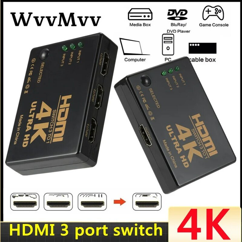 HDMI التبديل 4K الجلاد 3 في 1 خارج HD 1080P فيديو كابل الخائن 1x 3 مهايئ توزيع محول ل PS4/3 TV Box HDTV PC