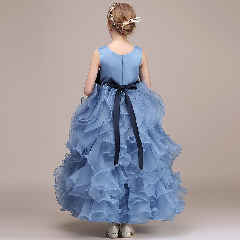 Dideytatu l فستان حفلة عيد ميلاد رسمي فاخر للأطفال الكشكشة الزرقاء الأورجانزا الأميرة فساتين زهرة فتاة لحفلات الزفاف
