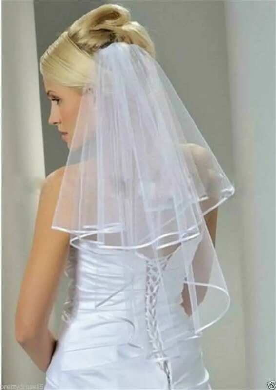 الأبيض الزفاف الحجاب الزفاف 2 الطبقة مع مشط اليدوية طول الكوع