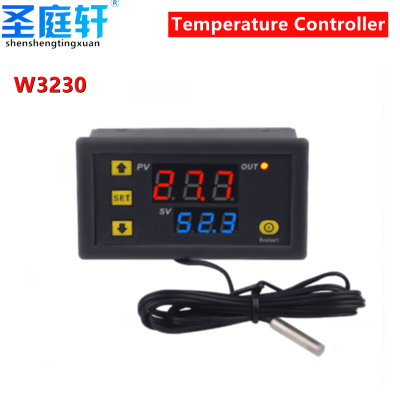 W3230 الرقمية الصغيرة متحكم في درجة الحرارة 12 فولت 24 فولت 220 فولت ترموستات منظم التدفئة التبريد التحكم الحرارية مع الاستشعار