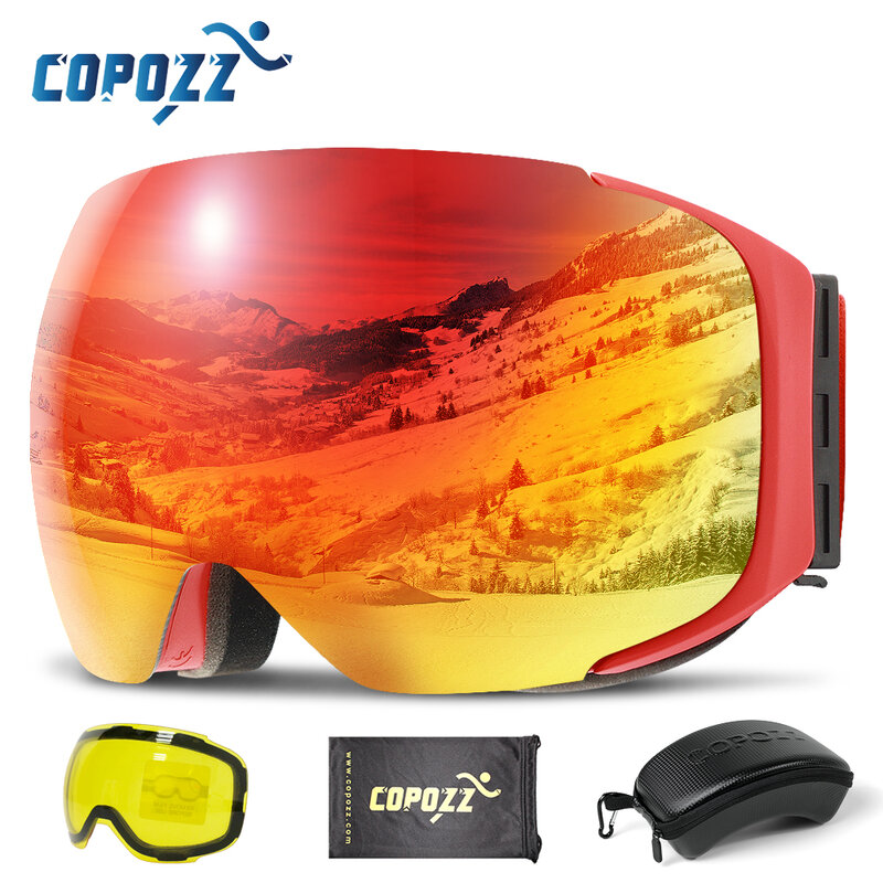 COPOZZ المغناطيسي نظارات التزلج مع سريعة التغيير عدسة وحالة مجموعة 100% UV400 حماية مكافحة الضباب على الجليد نظارات للرجال والنساء
