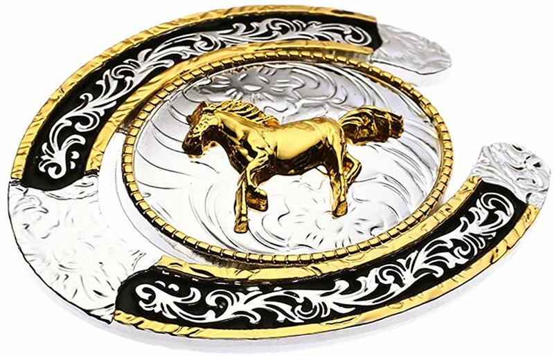 U شكل الذهب تشغيل الحصان مشبك للرجل قبعات رعاة البقر الغربية مشبك دون حزام مخصص سبيكة العرض 4 سنتيمتر