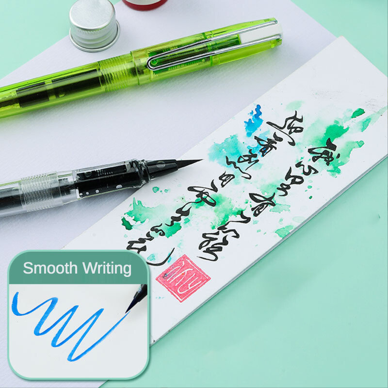 1 قلم حبر فرشاة نمط لينة رئيس الخط قلم جميل يمكن إضافة الحبر لون الماء المبتدئين ممارسة الخط نسخة الخط