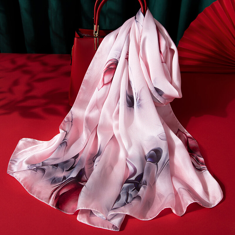 النساء الفاخرة النمط الصيني الحرير الحقيقي الأوشحة الحرير الخالص يلتف شالات منديل سيدة وشاح للرقبة 170*53 سنتيمتر الحرير طويل Foulard