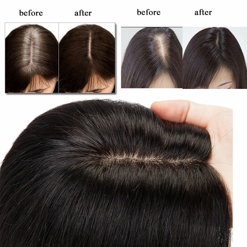 سيجو-سيلك بيس باروكة شعر للنساء ، 100% قطعة شعر طبيعي ، 4 مشابك ، وصلات شعر ، 10x12 سنتيمتر ، 2.5x9 سنتيمتر ، هيربيسي