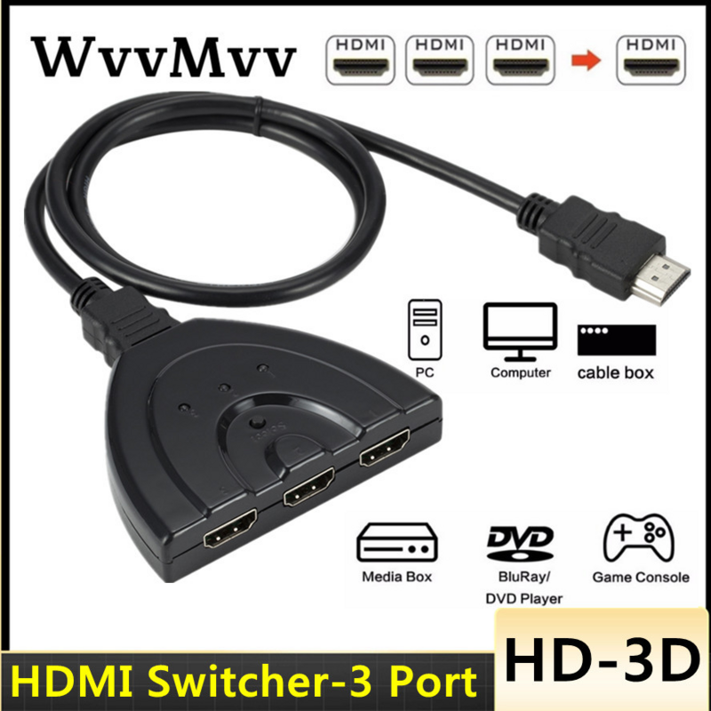 محول HDMI صغير ثلاثي الأبعاد عالي الدقة ومتوافق مع 3 منافذ 1.4b 4K فاصل محول 1080P 3 في 1 موزع خارجي لـ DVD HDTV Xbox PS4 PS3