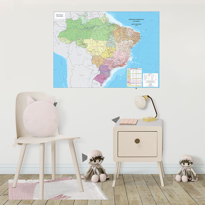 A2 حجم البرتغالية البرازيل خريطة العالم قماش اللوحة السياسية البرازيل خريطة الملصقات والمطبوعات للمنزل مدرسة التعليم ديكور
