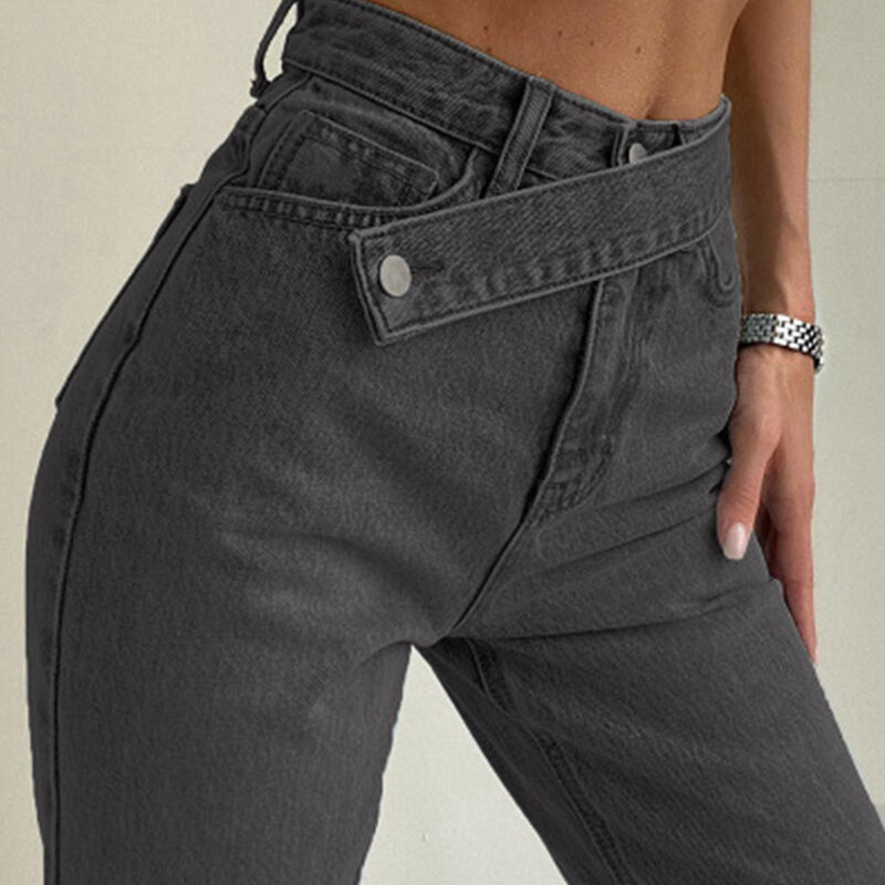 أزياء غير رسمية مجسمة جينز دينم مستقيمة عالية الخصر سروال نسائي لخريف وشتاء 2021 بنطلون جينز هاراجوكو فريند سروال سفلي فضفاض