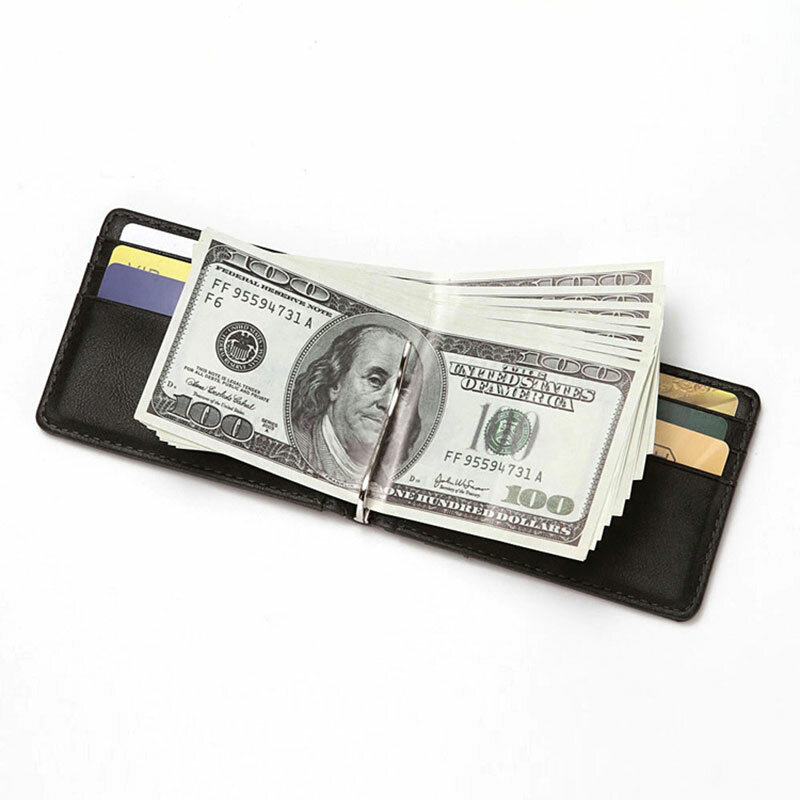 RFID الرجال الجلود ضئيلة Bifold المال كليب محفظة حامل بطاقة الائتمان الجيب الأمامي