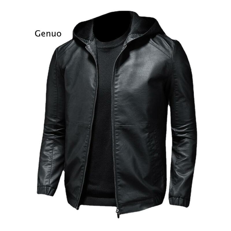 Casual Motorcycle PU Jacket Mens Winter Autumn Fashion Leather Jackets Male Slim  Hooded Warm Outwear Fleece Clothing