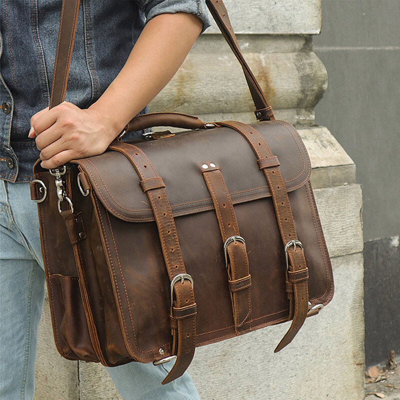 عالية السعة محمول على ظهره حقيبة جلد طبيعي حقيبة الرجال حقيبة الكتف الاستخدام المزدوج حقيبة الأعمال في الهواء الطلق الرجال حمل الحقائب الذكور
