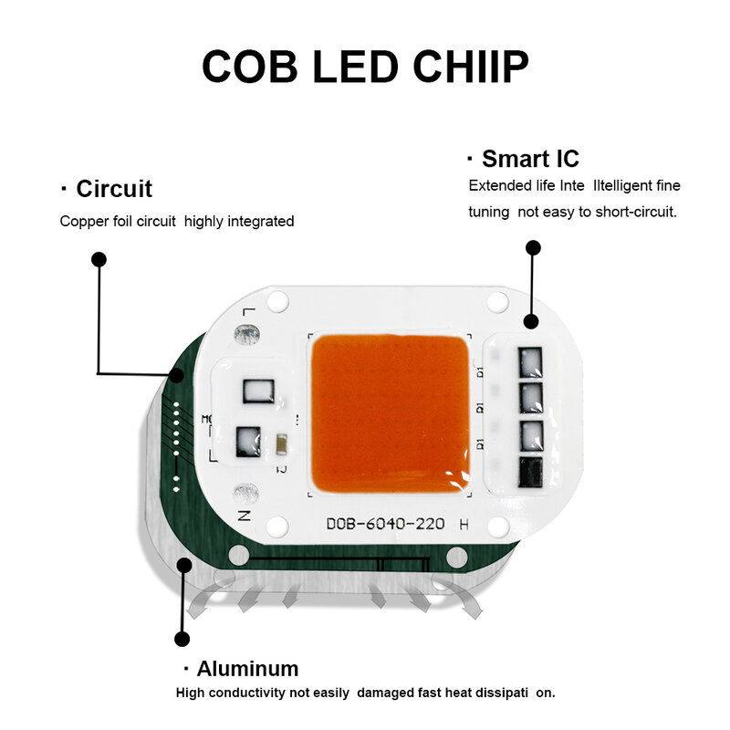 COB LED خرزة مصباح رقاقة الذكية IC لا حاجة سائق التيار المتناوب 220 فولت 240 فولت 20 واط 30 واط 50 واط DOB وحدة لتقوم بها بنفسك النبات مصباح إضاءة LED للنمو لمبة ضوء كاشف