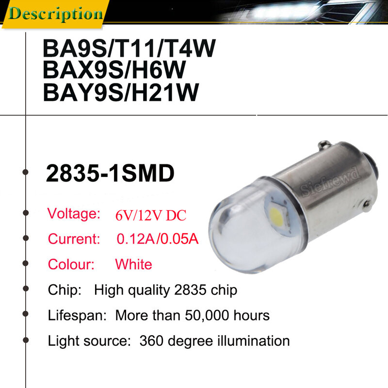 لمبة LED داخلية للسيارة ، مصباح صندوق السيارة الأمامي ، ضوء أبيض دافئ ، BA9S T4W BAX9S H6W BAY9S H21W ، 6 فولت ، 12 فولت ، 4 قطعة