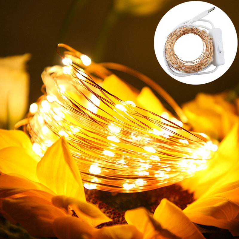 USB الجنية أضواء الأسلاك النحاسية LED سلسلة أضواء مع ON/Off التبديل عيد الميلاد جارلاند داخلي المنزل الزفاف السنة الجديدة الديكور