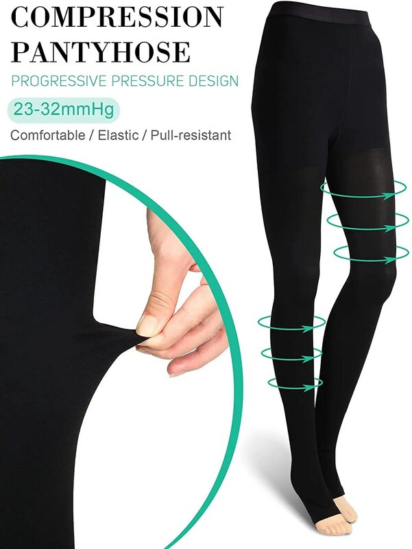 ضغط جوارب طويلة للنساء 23-32 MmHg جوارب ضغط متدرجة دعم ثابت كامد عالية الخصر الجوارب