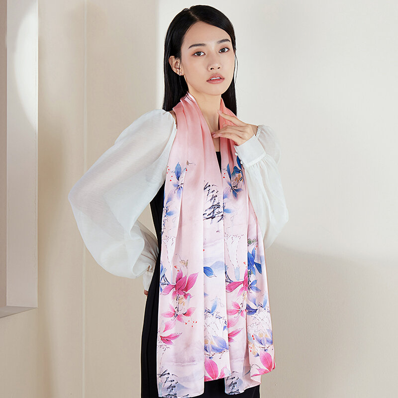 100% الحرير الطبيعي اللوحة الصينية نمط طويل وشاح المرأة الحرير الخالص يلتف شال منديل 170*53 سنتيمتر الفاخرة الحرير Bufanda Foulard
