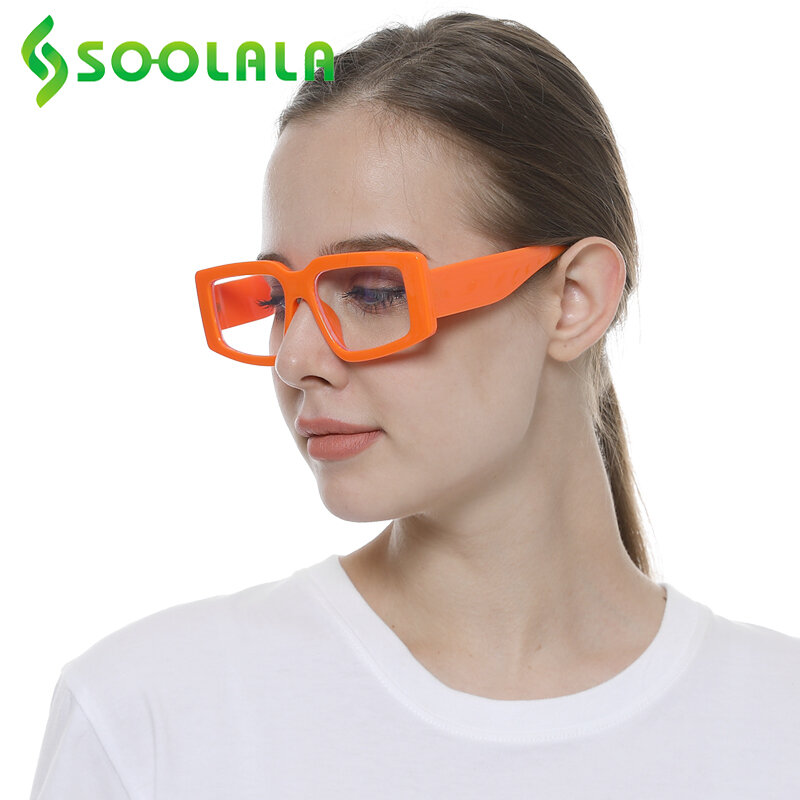 SOOLALA جديد نظارة قراءة من البلاستيك النساء مكافحة الضوء الأزرق كامل الإطار واضح عدسة السيدات مكبرة النظارات طويل النظر