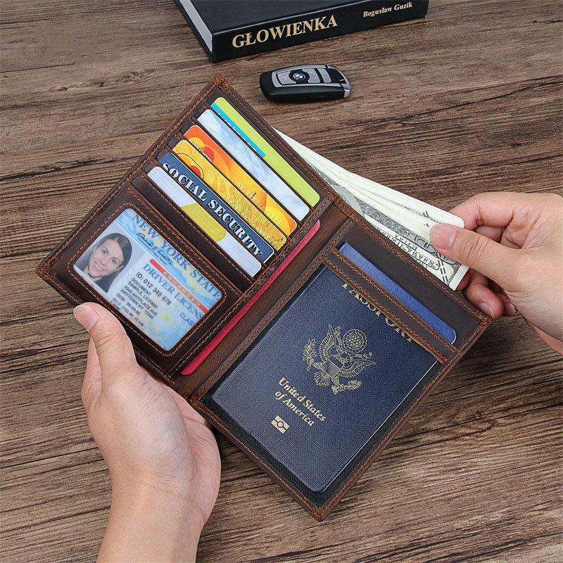 جلد طبيعي جواز سفر محفظة بحامل بطاقات للرجال النساء السفر الائتمان معرف البنك حامل بطاقة حامل تذاكر حقيبة مستندات
