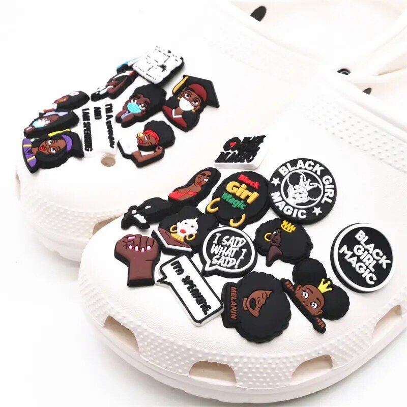 سحر حذاء حقوق الإنسان PVC ، 23 نوعًا ، إكسسوارات للبنات السود ، زخرفة حذاء jibz ، هدية حفلة X-maz للأطفال