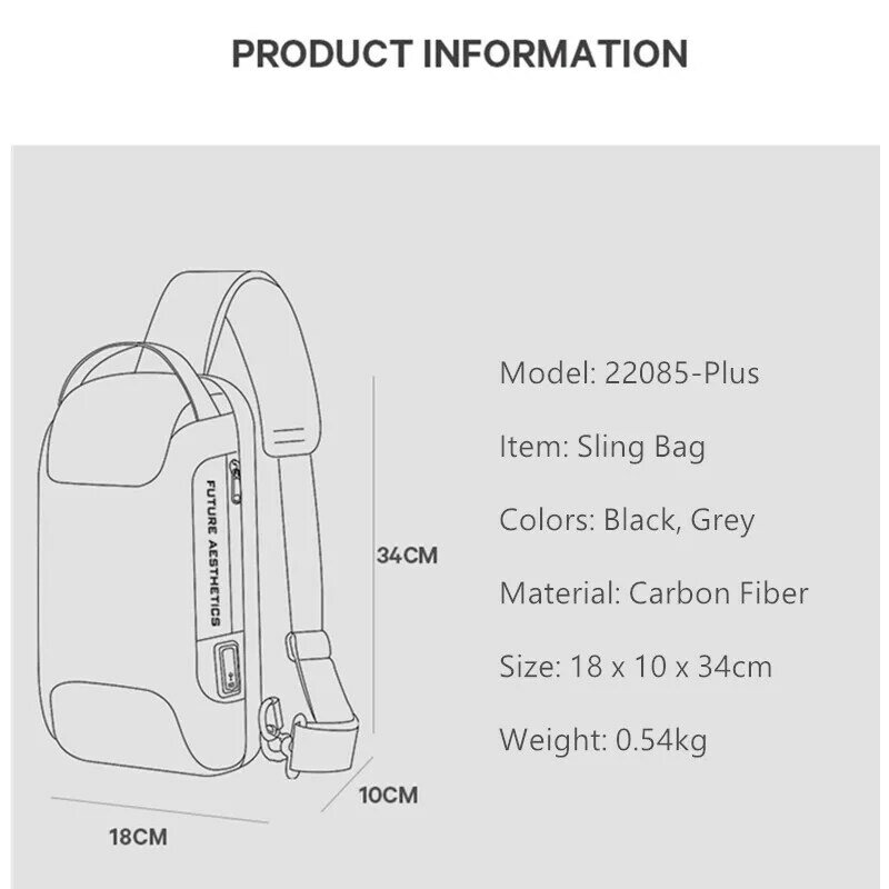 بانج ترقية الرجال مقاوم للماء متعددة الوظائف ألياف الكربون نمط حقيبة كروسبودي USB الرافعة حقائب كتف رسول حقيبة صدر للرجال حزمة