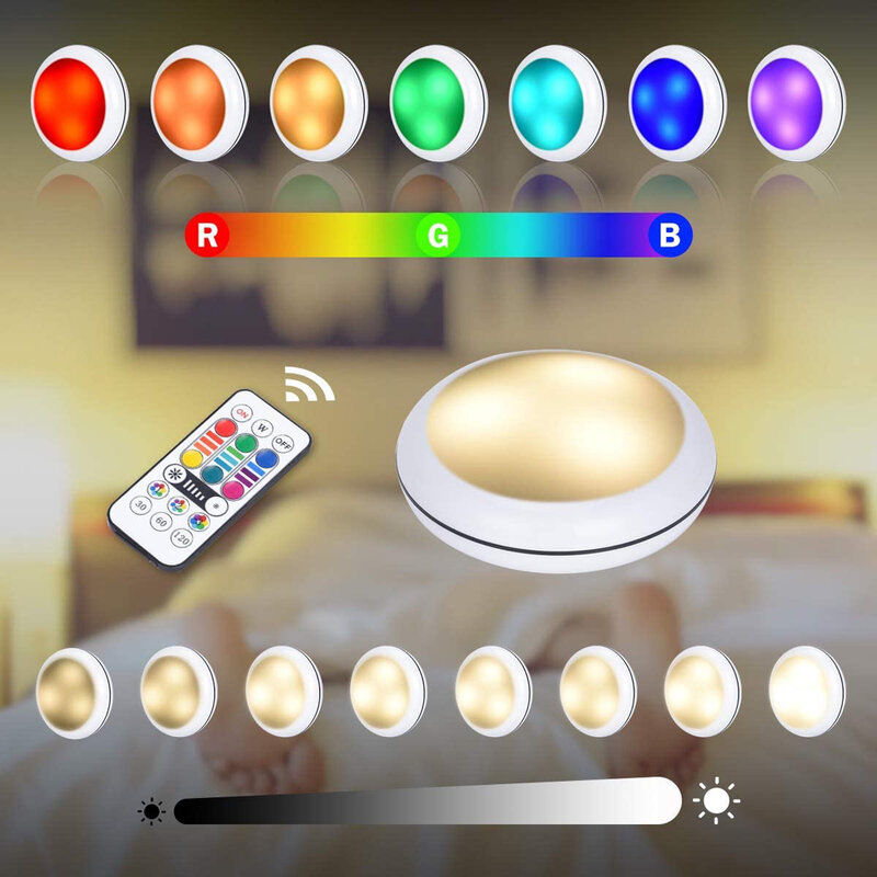 AIBOO-USB قابلة للشحن RGBW LED إضاءة الخزانة ، مصباح عفريت ، 16 لونا ، عن بعد تيمر ، تحت الرف ، عداد المطبخ ، إضاءة خزانة الملابس