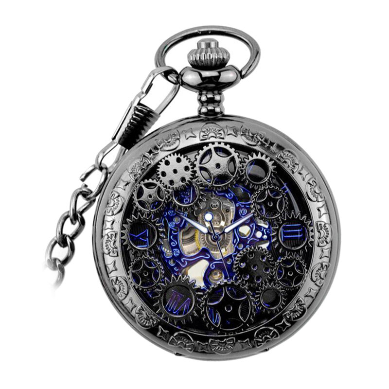 خمر Steampunk الأيدي الزرقاء مقياس الميكانيكية الهيكل العظمي ساعة الجيب التخرج للجنسين موضة ساعة هدايا ساعة reloj دي bolsill