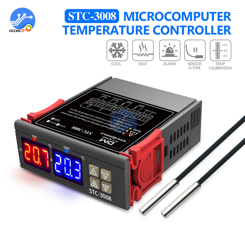 STC-1000 3000 3008 المزدوج LED ترموستات رقمي متحكم في درجة الحرارة تيار مستمر 12 فولت 24 فولت التيار المتناوب 110 فولت 220 فولت التدفئة التبريد منظم