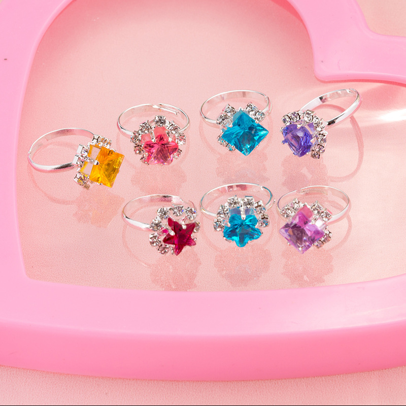12/8/6Pcs Baby Toys Cat Bunny Shape Gem Ring for Girls Kawaii Kids Rings Alloy Children Jewelry Accessories Princess Ring