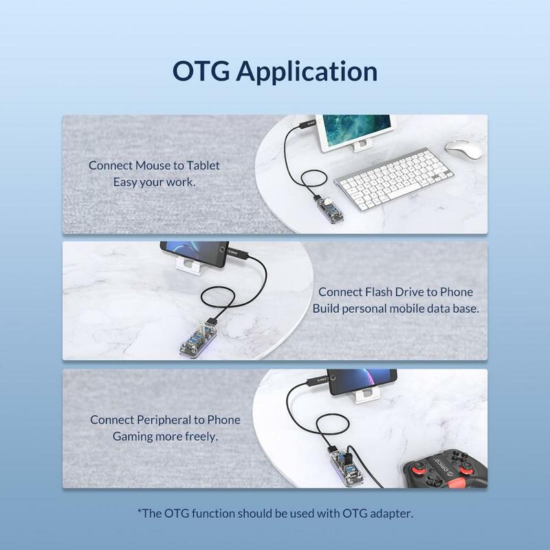 ORICO سلسلة شفافة USB HUB متعدد 4 7 ميناء عالية السرعة USB3.0 الخائن مع مايكرو USB منفذ الطاقة لأجهزة الكمبيوتر المحمول OTG محول