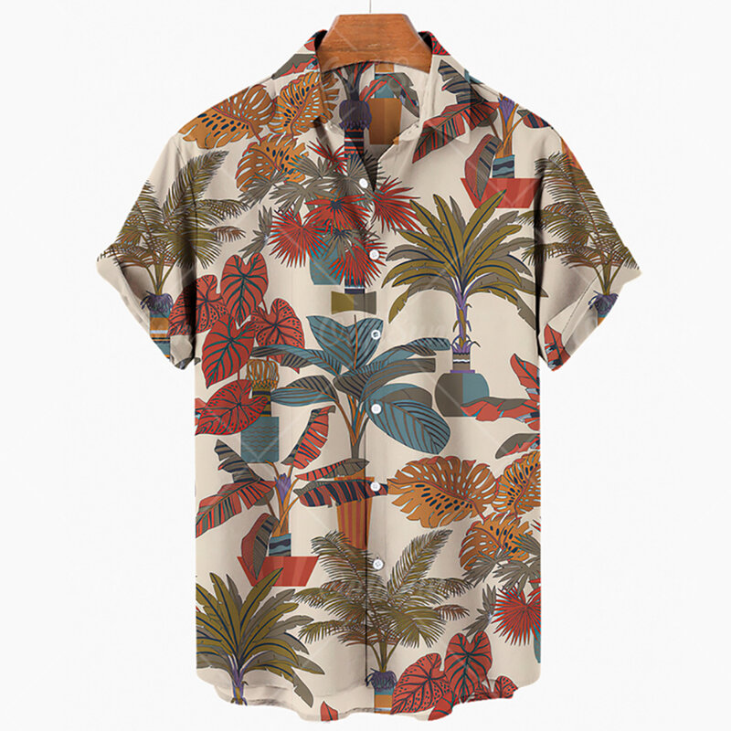 قميص هاواي للرجال بأكمام قصيرة ، قميص قديم ، نمط شجرة جوز الهند ، عطلة الشاطئ ، 3D ، عارضة ، الصيف ،