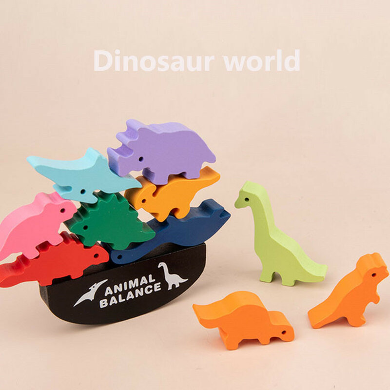 الأطفال مونتيسوري خشبية الحيوان التوازن كتل ألعاب المجلس لعبة ديناصور التعليمية التراص عالية بنة لعبة الخشب
