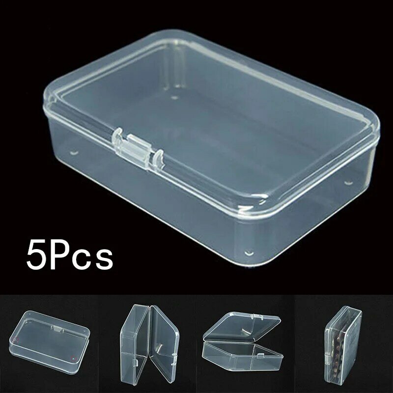 صندوق مستطيل بلاستيكي شفاف لتخزين المجوهرات ، حاوية تخزين شفافة ، 5 قطعة