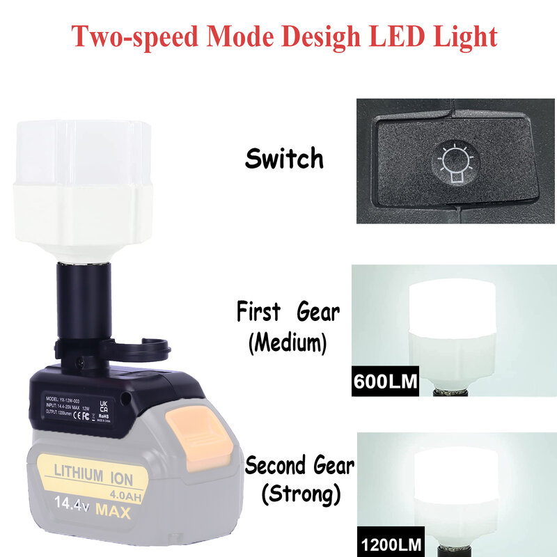 عكس الضوء المحمولة LED التخييم الخفيفة ، في الأماكن المغلقة ضوء العمل في حالات الطوارئ ، يمكن استخدام البطارية لديوالت ، 12 واط ، DCB203 ، DCB204 ، DCB