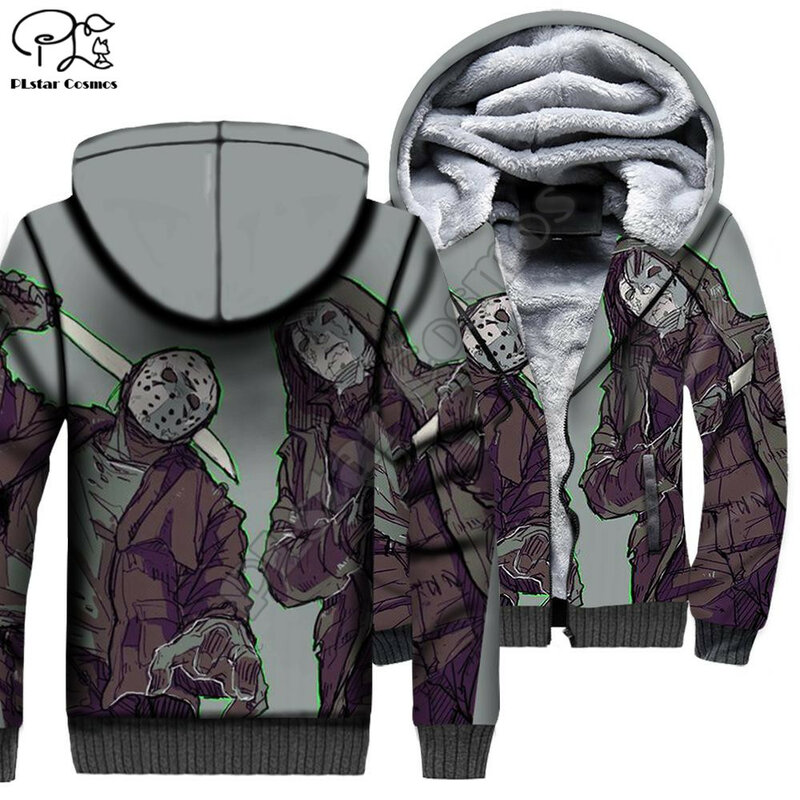 PLstar كوزموس مايكل مايرز هالوين ثلاثية الأبعاد طباعة ملابس الشتاء عادية الدافئة هود معطف سميك سستة رجل الصوف هوديس سترة M-1