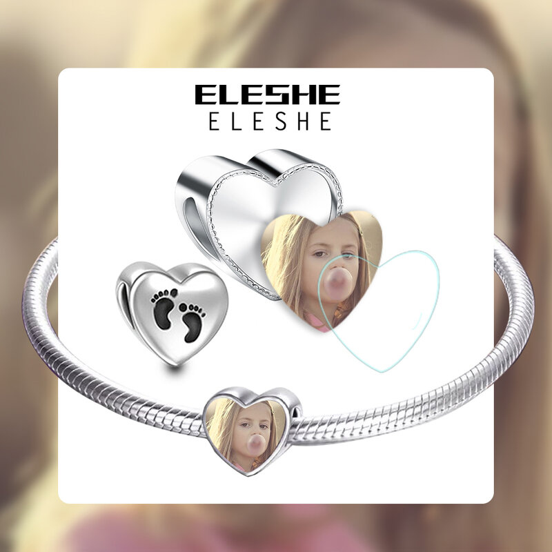 ELESHE رومانسية مخصصة صور القلب Charms صالح سوار الأصلي 925 فضة الخرز DIY بها بنفسك الأصلي صنع المجوهرات