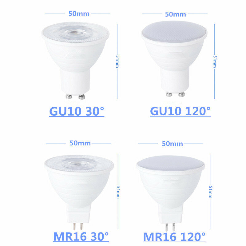 GU10 MR16 LED لمبة الأضواء 12 فولت 110 فولت 220 فولت الضوء الطبيعي الطبيعة الأبيض 4000k كول الأبيض 6500k الدافئة الأبيض 3000k عكس الضوء COB مصباح