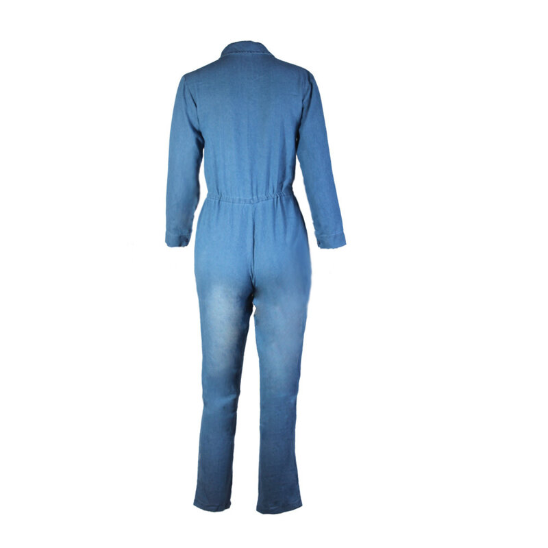 جمبسوت دنيم صيفي نسائي ، دنغري أزرق بياقة واقفة ، بدلة رومبير نسائية غير رسمية بأكمام طويلة ، دنغري 2020