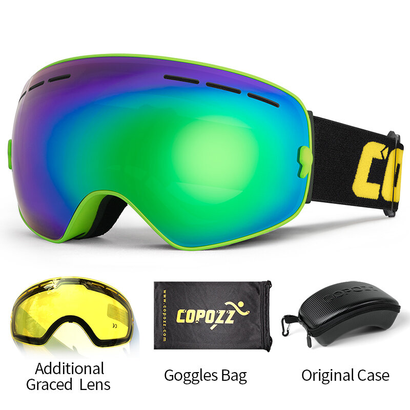 COPOZZ العلامة التجارية للتزلج نظارات 2 طبقة عدسة مكافحة الضباب UV400 ليلا ونهارا كروية نظارات الجليد الرجال النساء التزلج الثلوج نظارات مجموعة
