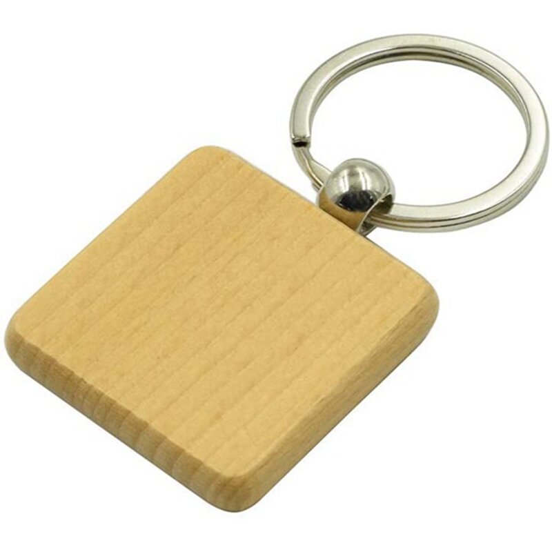 100 قطعة Blank بها بنفسك فارغة خشبية مفتاح سلسلة مربع منحوتة حلقة رئيسية خشبية حلقة رئيسية حوالي 40x40 ملليمتر
