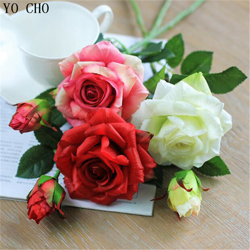 YO CHO-باقة ورد من الحرير الوردي ، زهور الزفاف ، اللاتكس الاصطناعي ، لوصيفات العروس ، الديكور
