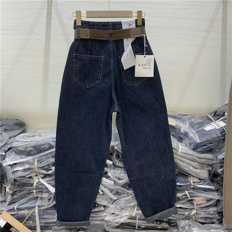 بنطلون جينز للسيدات بتصميم كوري بخصر عالٍ مناسب للارتداء اليومي بنطلون فضفاض للحريم سراويل للنساء