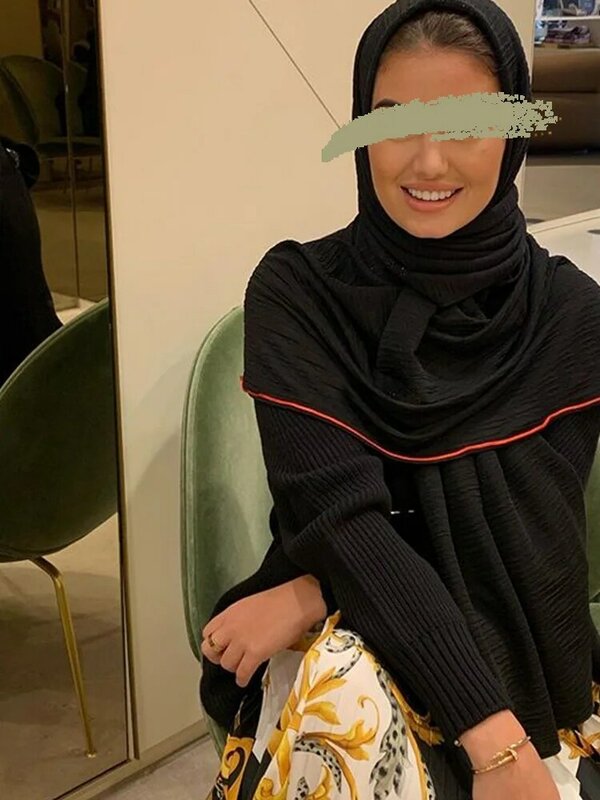 Byline وشاح حجاب مطاطي من الألماس للنساء المسلمات ، 2 خطوط حمراء جانبية ، شال لهولندا وهولندا ، شتاء ، خريف