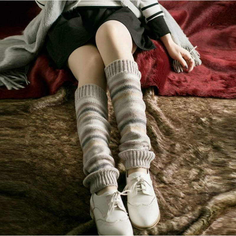 الصوف الخشنة متماسكة جوارب طويلة المرأة لينة موضة عالية لطيف جديد الساق يغطي الخريف والشتاء الركبة منصات الأحذية الدافئة