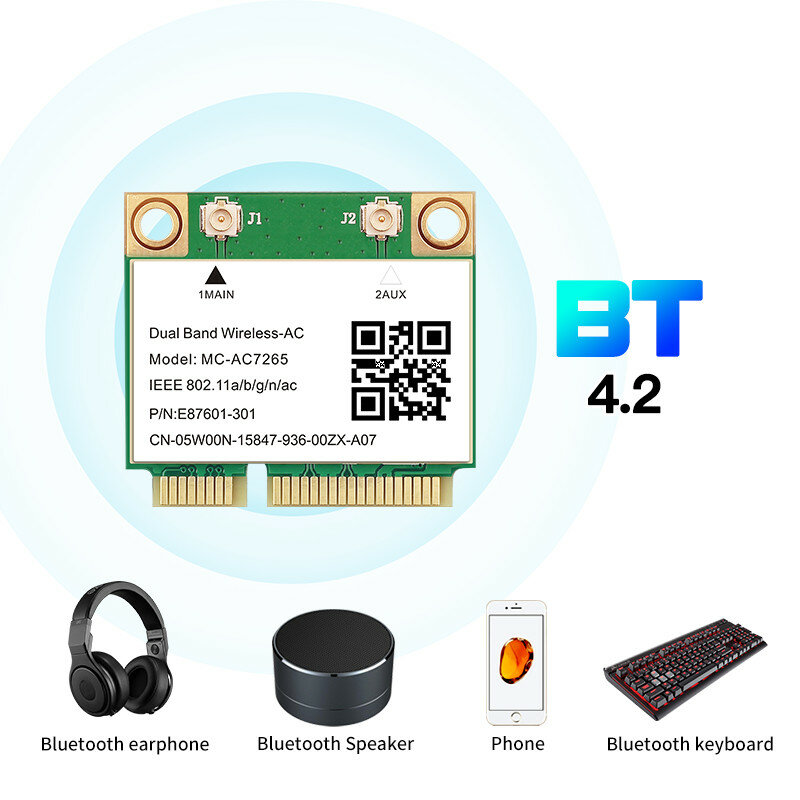 ثنائي النطاق 1200Mbps بطاقة لاسلكية MC-AC7265 بلوتوث 4.2 دفتر Wlan واي فاي بطاقة محول 802.11ac 2.4G/5GHz أفضل 7260HMW Pcie